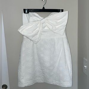 Eyelet bow tie mini dress